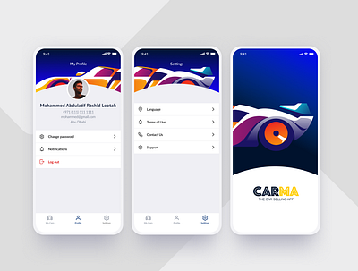 UI Concept Carma app app design application car concept design mobile mobile app mobile ui profile ui ux vector vehicle