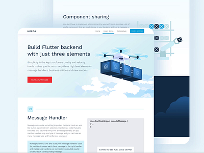 HORDA website backend blue clean cloud clouds design desktop digital drone flutter illustration landing landingpage ui ux vector web website website design white