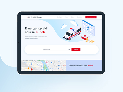 My First Aid Courses Website blue courses design digital emergency first aid illustration learning swiss switzerland tablet ui ux vector web webdesign website zurich