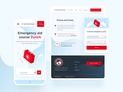 My First Aid Courses Website aimbulance blue branding design digital emergency illustration logo medecine mobile training ui ux vector website zurich