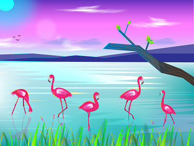 Flamingoes lake Nakuru africa flamingo illustration illustrator kenya lake nakuru vector
