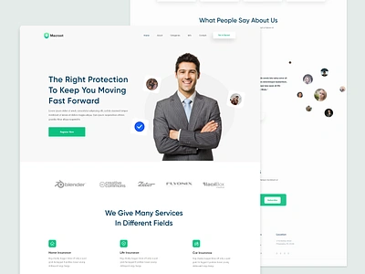 Insurance Landing Page Design Concept account management agency business finance bank credit debit card payment blockchain services contact contact form support insurance website new trend clean website typography user experience ux user interface ui web landing page