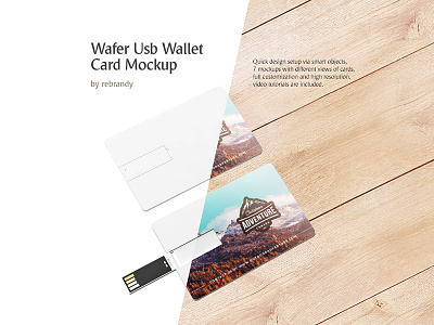 Wafer USB Wallet Card Mockup adapter card disk download drive flash memory mock up mockup psd usb wafer