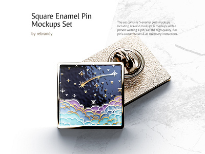 Square Enamel Pin Mockups Set badge brooch button company cufflink download emblem embossing enamel pin label mockup psd square