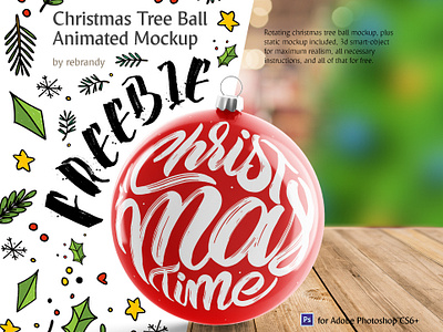 Freebie! Christmas Tree Ball Animated Mockup animated ball christmas ball decoration design download free free download freebie globe mock up mockup new year pine tree psd santa toy xmas