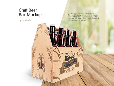 Craft Beer Box Mockup alchohol alcohol beer beer bottle beverage botle bottle box craft design download drink kraft mock up mockup pack package packaging psd wood