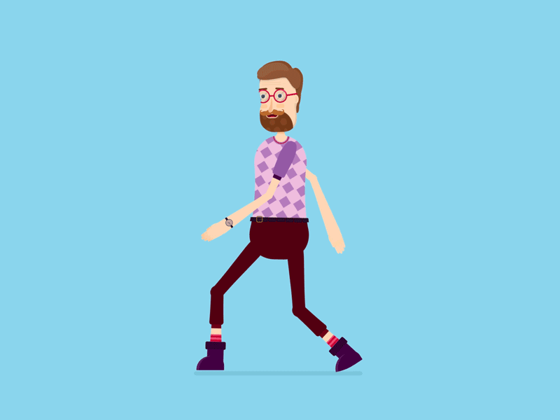 Happy Relaxed Walk Cycle 2d 2d animation adobe ae aescripts after effects aftereffects animation character character animation duik explainer happy illustration mograph motion graphics rig trendy walk cycle walkcycle
