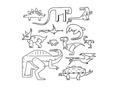 Dino Doodles black and white dinos dinosaur dinosaurs doodle illustration illustrator minimalist procreate stickers t. rex