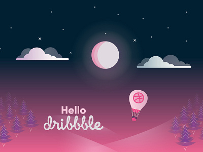 Dribbble color debut dribbble hello illustration moon night pink sky