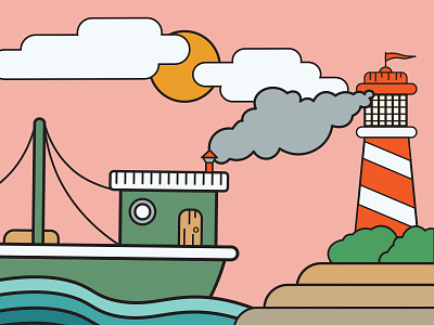 Boat and Lighthouse branding design graphic graphic design icon illustration