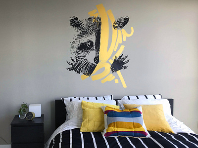 Toronto Mural airbnb art bedroom decor interior mural paint raccoon strokes theme toronto trash panda wall art