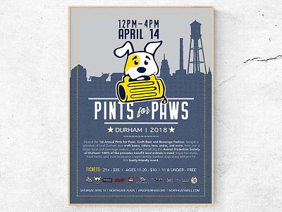 Pints for Paws Durham - Event Poster beer craft beer dogs event graphic design north carolina pets poster puppies