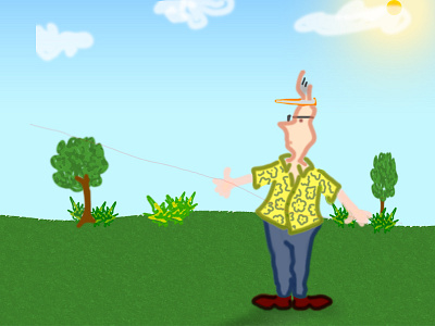 Cartoon Character flying kite