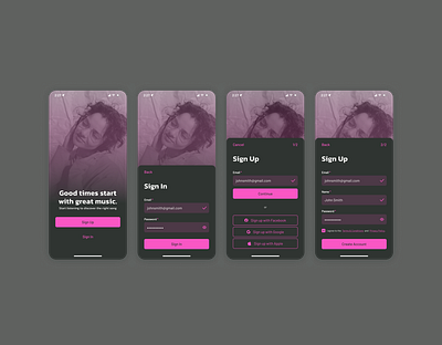 Sign Up/Sign In screen for a music streaming app (Dark Mode) dark mode design ios mobile music streaming sign in sign up ui