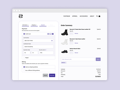 E-commerce credit card checkout screen