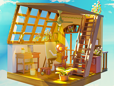 little house 3d animation blender cube cute design house