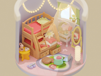 Little bedroom 3d 3dart animation b3d blender cube cute design illustration