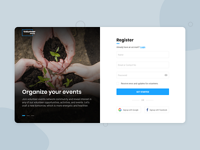 Daily UI Challenge - Sign up Volunteer Events account creation authentication create an account creative daily ui daily ui 001 dailyui design events idea organize events register sign up ui ux volunteer web