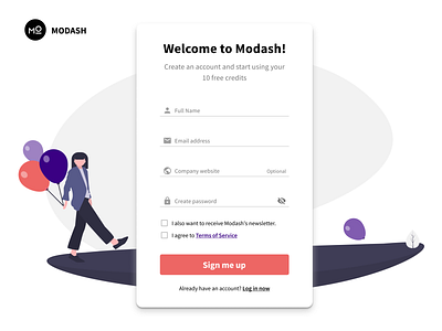 Modash: Signup account app illustration register signup signupform startup ui ux vector