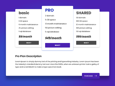 Pricing table