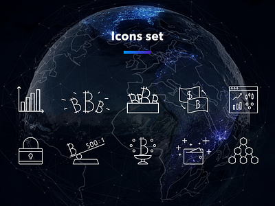Evolve market - icons set bitcoin crypto forex trading home page icon illustration landing page layout usability user experience design website