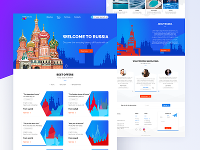 Prontotour - landing page card component design system home page landing page layout moscow russia tourism usability user experience design website