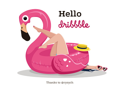 Hello Dribble debut dribbble flamingo fun girl hello illustration vector