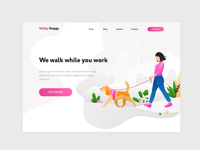 Daily UI :: 003 above the fold daily ui daily ui 003 dog fun illustration landing page ui vector walk
