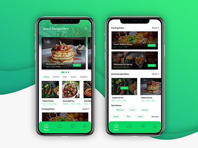Recipe App Design app branding clean design flat food app home page interaction iphone iphone x mobile recipe ui user ux