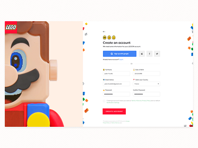 Sign-up Page | Daily UI 001 | Lego ft. Nintendo partnership