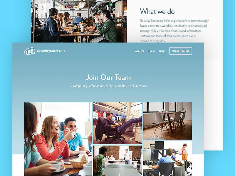 SecurityScorecard Careers Landing Page blue careers design homepage jobs landing page simple team ui ux website