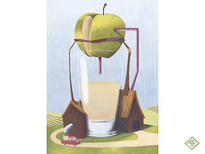 Big Apple Farm cup glass whimsical farm apple illustration texture
