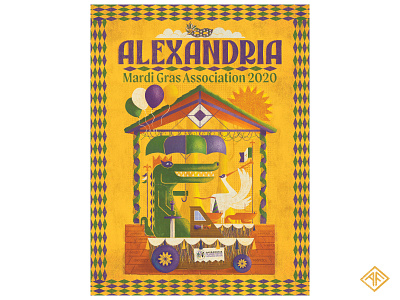 Alexandria Mardi Gras Association 2020 - Poster crawfish float illustration louisiana mardi gras texture