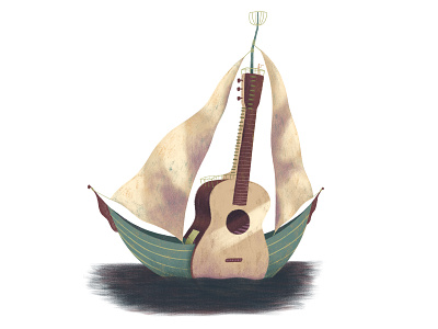 Guitar Boat fantasy whimsical guitar boat illustration texture