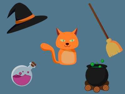 Cute Witch Stickers broom cat cauldron cute pet potion sticker sticker set witch hat