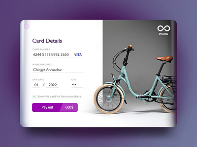 Daily UI 2 - Check out page for Cycling android android app bicycle card details check out checkout credit card cycling cycling app daily ui ios ios app