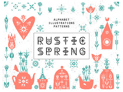 Rustic Spring creativemarket ethnic flower folk graphic hand drawn illustration nature pattern rustic scandinavian spring