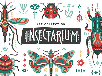 Insectarium art creativemarket design ethnic graphic hand drawn illustration insect pattern vector