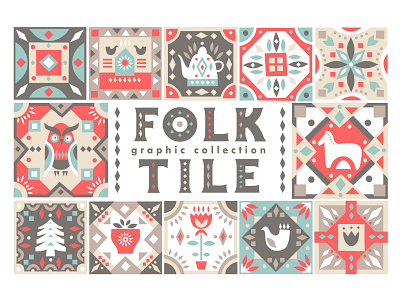 Folk Tile christmas cozy creativemarket ethnic flat folk folkart graphic hand drawn hygge illustration illustrator kitchen pattern scandinavian tile