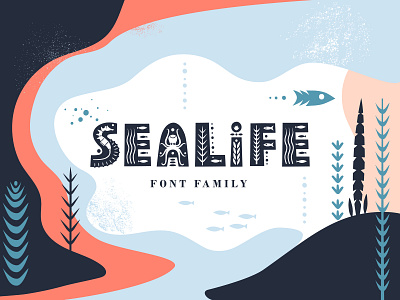 Sealife Font Family adobe illustrator alphabet art creativemarket decorative design font fontself graphic hand drawn illustration lettering ocean sea typography underwater vector