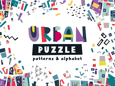 Urban Puzzle adobe illustrator alphabet art creativemarket decorative design graphic hand drawn illustration map pattern urban vector