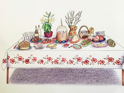 Ukrainian Easter Table book illustration dining room easter editorial art food food and drink holidays ukrainian