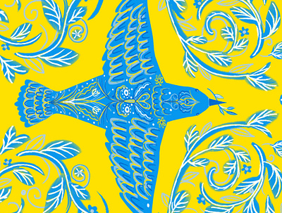 Ukrainian Peace Dove blue and gold digital art dove folk art peace ukraine ukrainian