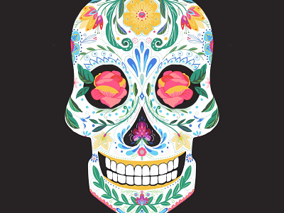 Folk Floral Skull day of the dead digital art editorial art floral flowers illustration skull