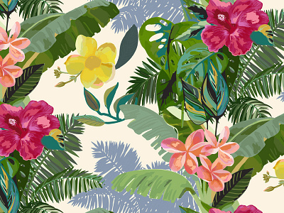 Tropicana Floral barkcloth digital art floral flowers hibiscus illustration pattern tropical vintage