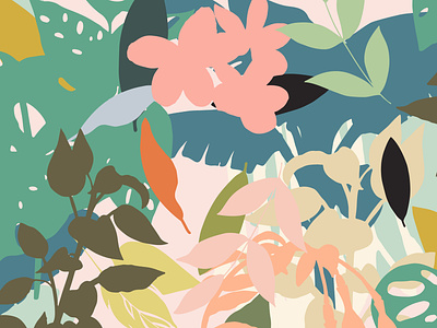 Tropical Pastel digital art floral flowers foliage illustration pattern design textile tropical