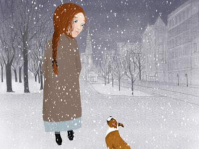 A Bone Of One's Own book art boston terrier childrens book digital art editorial art illustration snow winter