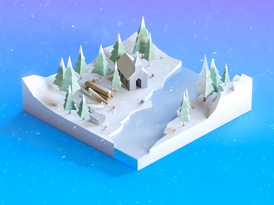 Tiny winter 3d animation art blue c4d cinema 4d clean design gif illustration isometry low poly minimal motion render snow texture ui web winter