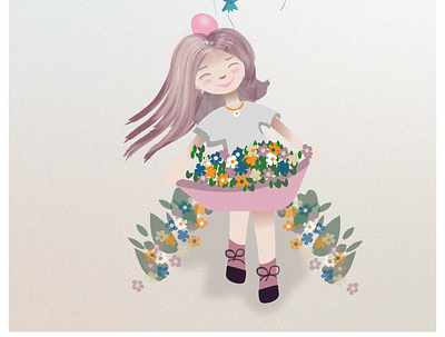 girl with flowers flowers girl vector illustration