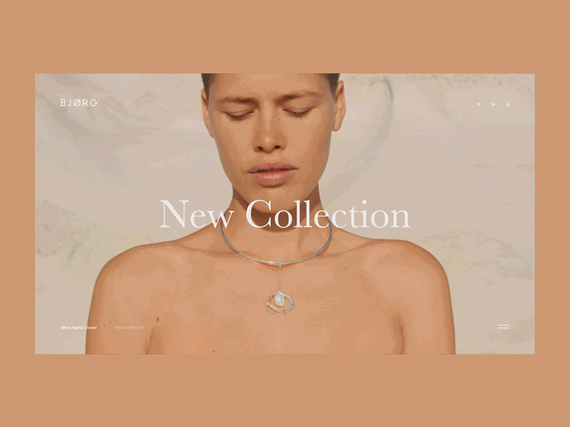 Bjørg New Collection Page Animation animation art design e commerce fashion fashion store grid interaction interface layout minimal motion pastel colors pointer promo typography ui ux web design